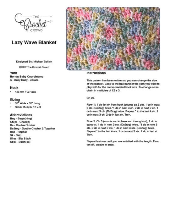 Lazy Wave Blanket Pattern PDF