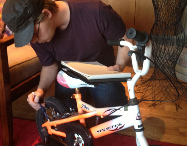 Examining Parts and Taking Measurements of the Yarn Bomb Bike