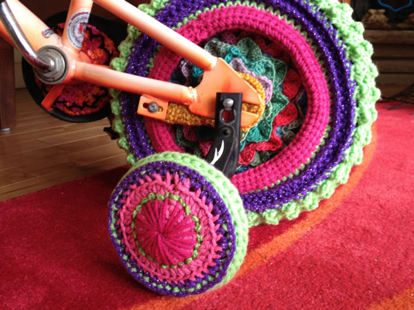 Crocheted a Cover for the Yarn Bike Training Wheel. 