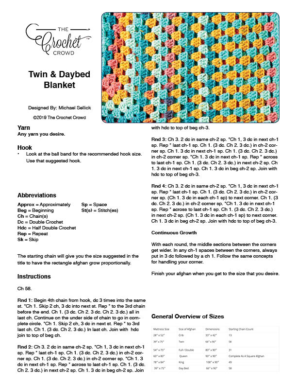 crochet chart how many chains for sizeing