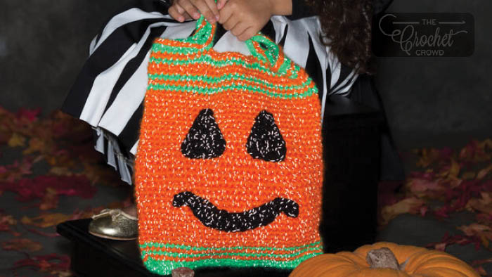 Crochet Pumpkin Face Trick or Treat Bag