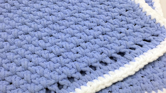 Crocheted baby quilt with Bernat baby blanket yarn