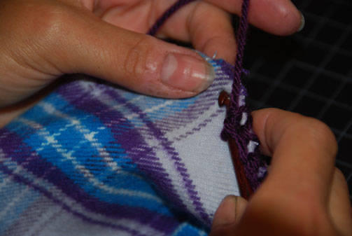 crocheted edge flannel scarf