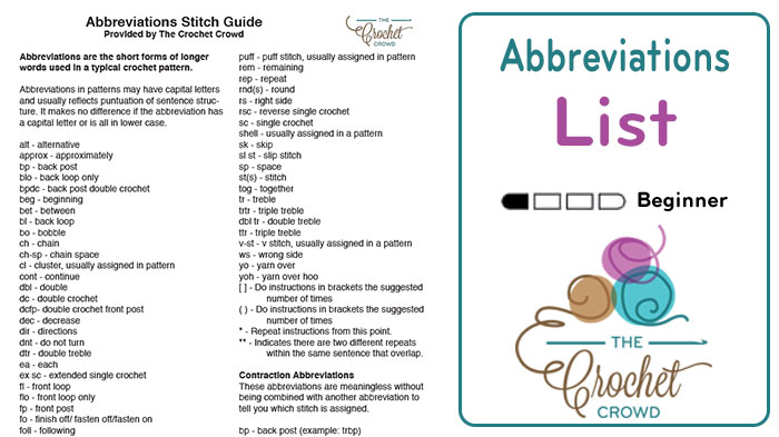 Crochet Abbreviations List