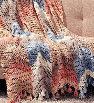 Crochet Chevron Striped Cotton Blanket