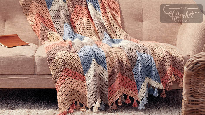 Crochet Chevron Striped Cotton Blanket