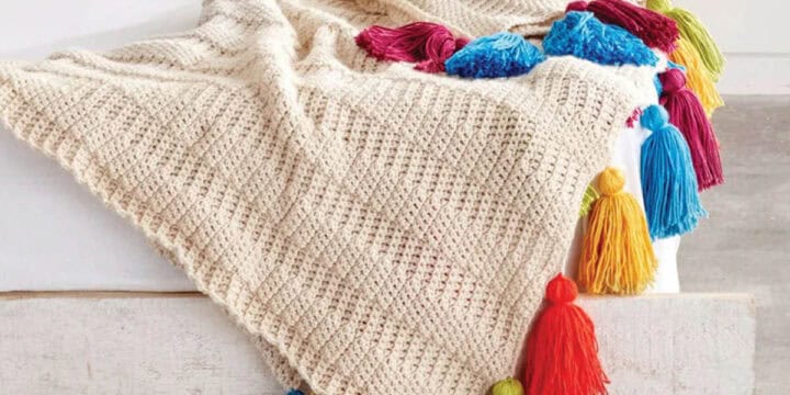 Crochet Tasseled Throw Rainbow Pattern