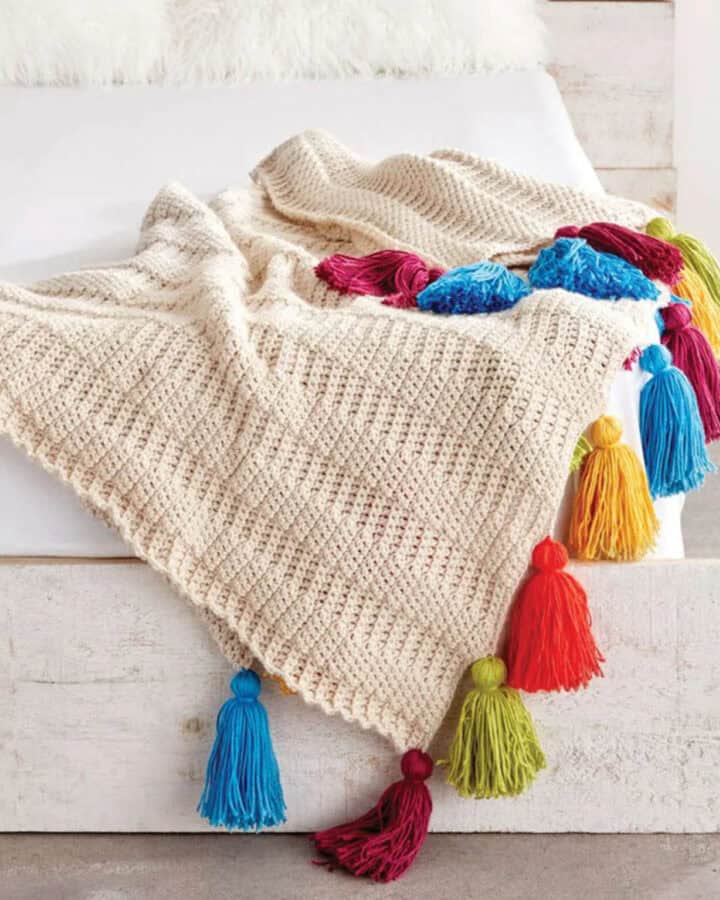 Crochet Tasseled Throw Rainbow Pattern