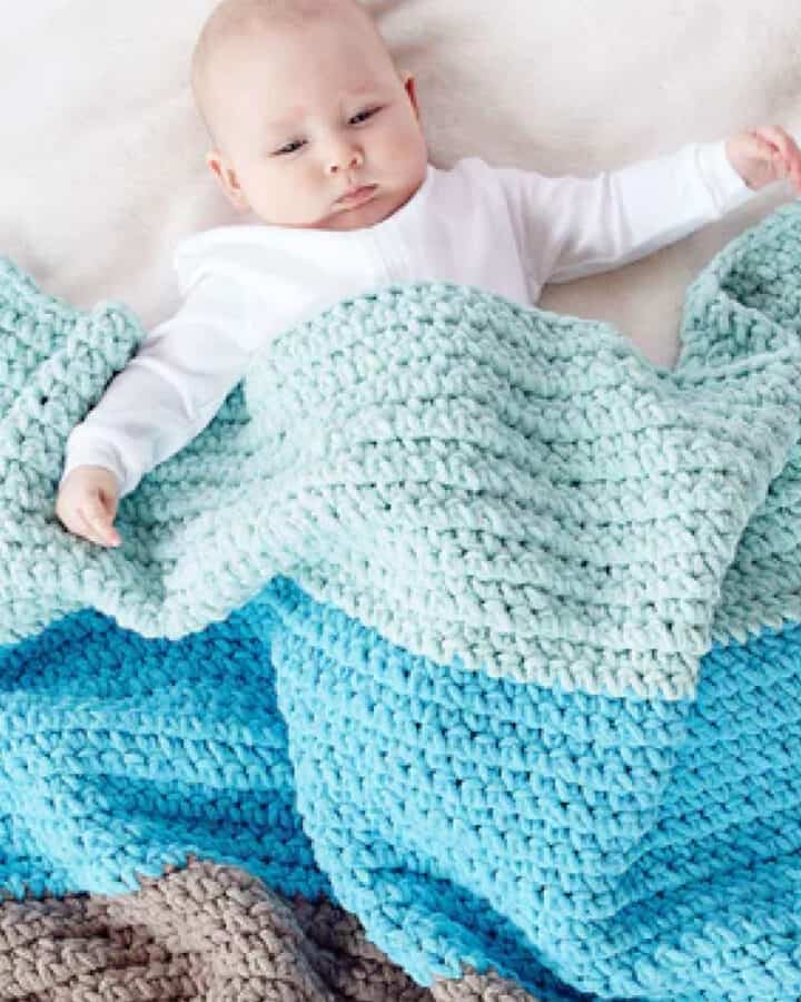 Crochet Color Block Thick Baby Blanket