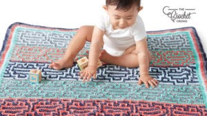 Red Heart Hearty Stripes Mosaic Crochet Blanket​ Pattern