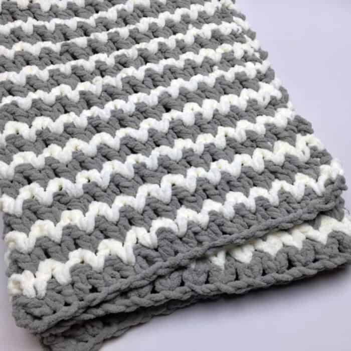 Crochet Trendy Baby Blanket Gray and White