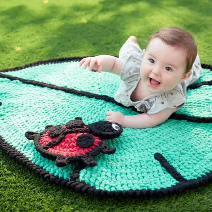 Crochet Leaf and Lady Bug Play Mat