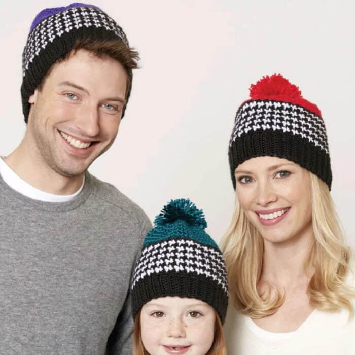 Crochet Houndstooth Family Hats Pattern