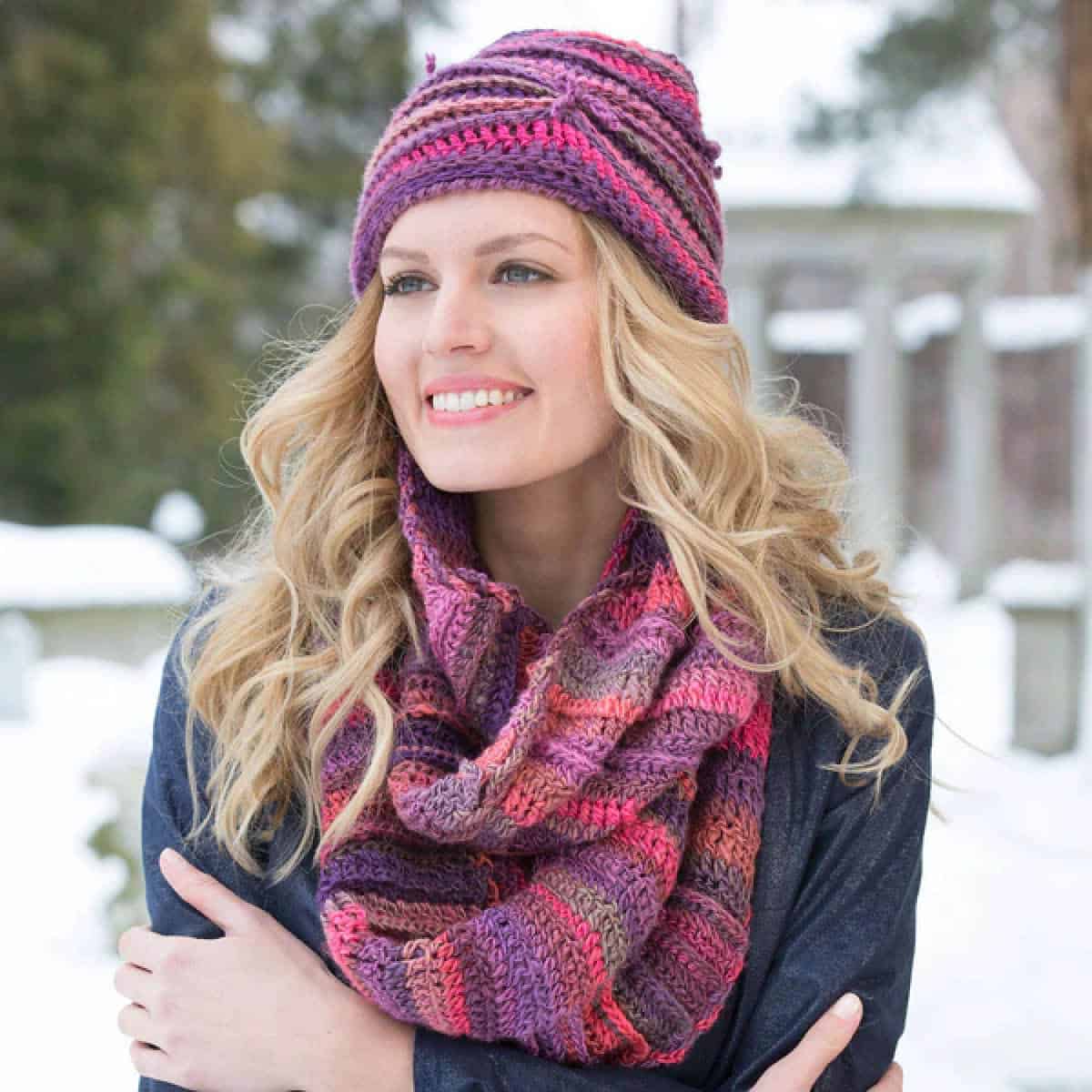 Caron Knit Hat & Cowl Knit Set Pattern Pattern