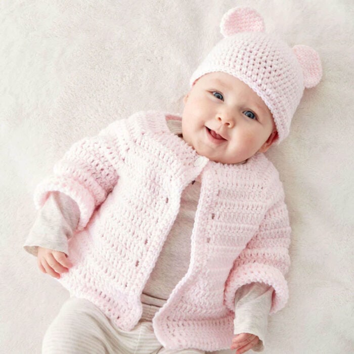 Crochet Easy Baby Jacket with Hat with Ears Pattern