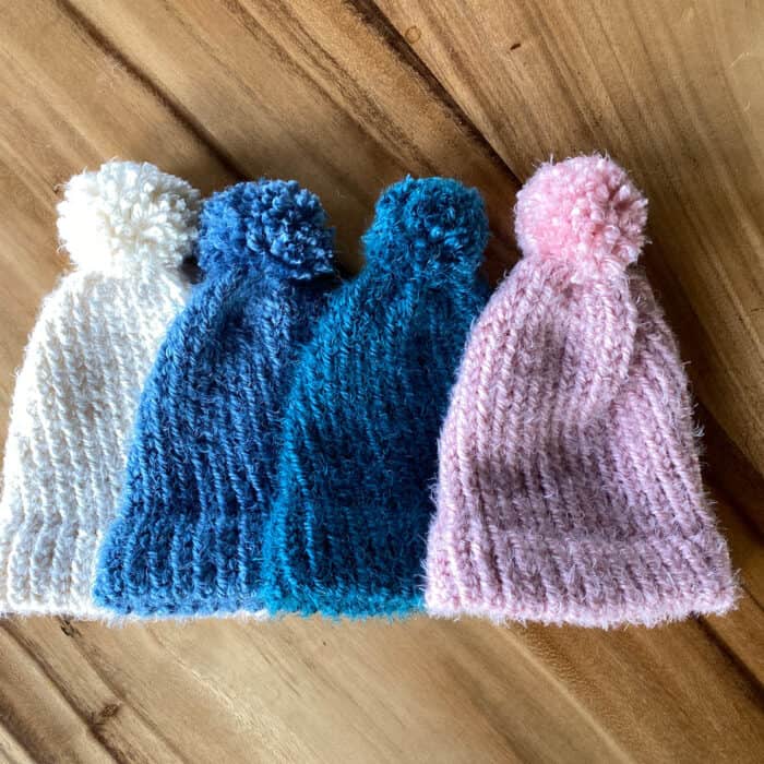 Four Colours for Loom Knitting Easy Hats