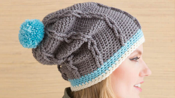 Crochet Cable Hat with PomPom