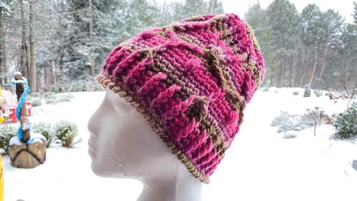 Red Heart Colorscape: Paris. Crochet Winter Trellis Hat