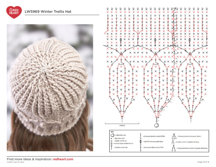 Winter Trellis Hat Crochet Diagram