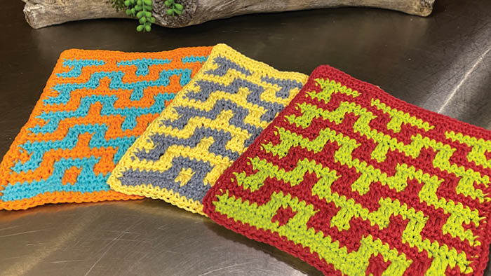 Crochet Mosaic Dishcloths Trio