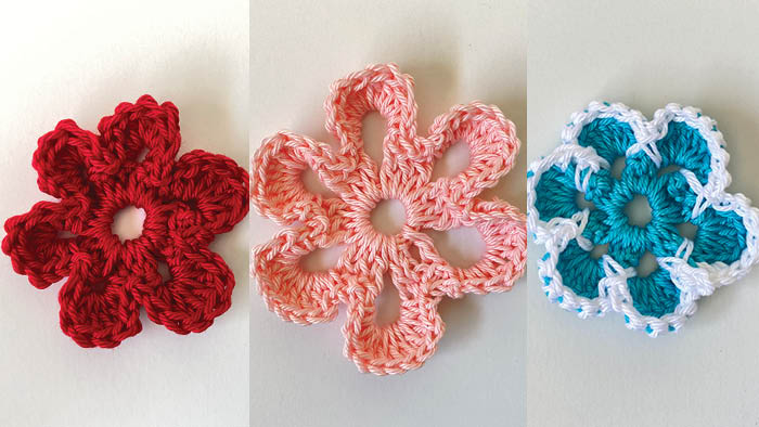 4 Crochet Flowers 3.5” 