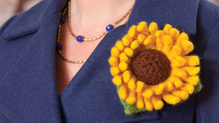 Crochet Felted Sunflower Pin