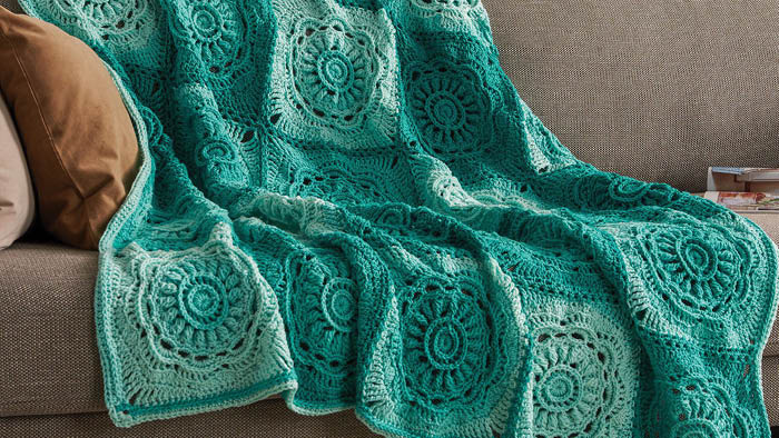 Crochet Green Floral Beauty Afghan on Couch