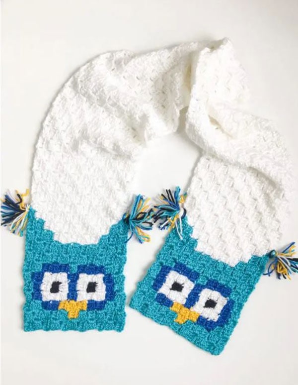 Owl Crochet Scarf Corner to Corner