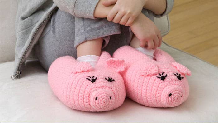 Crochet Puffy Pig Slippers