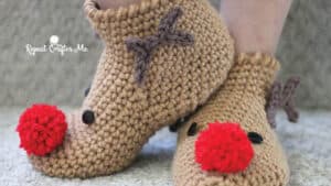 Crochet Rudolph Slipper Socks by Repeat Crafter Me