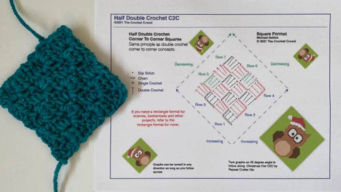 Half Double Crochet Corner to Corner Square C2C + Tutorial
