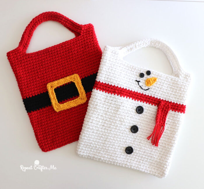 Crochet Santa and Snowman Totes