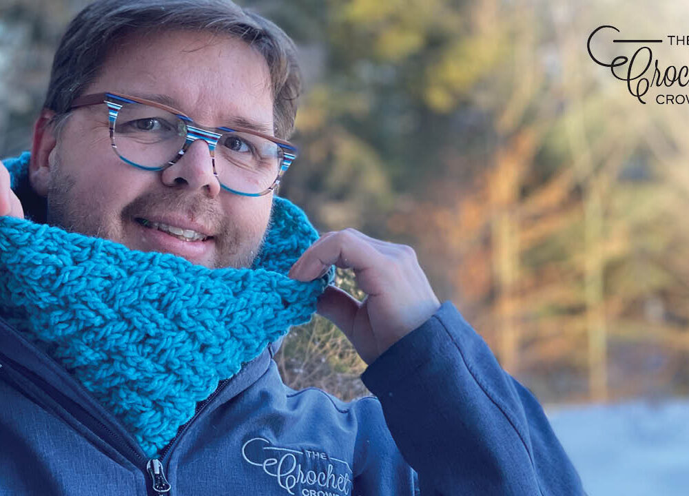 Crochet Celtic Weave Cowl with Mikey