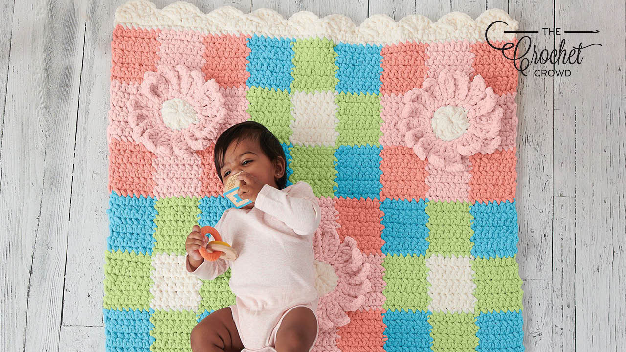 Gingham and Flowers Crochet Baby Blanket