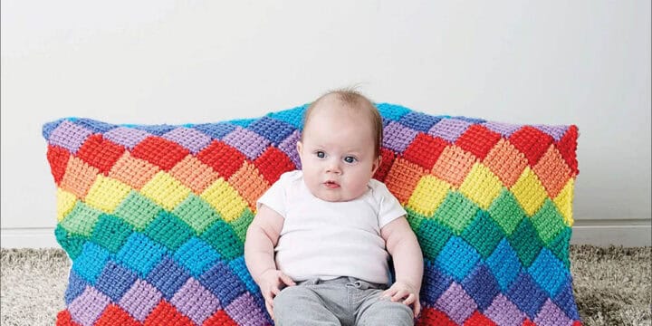 Tunisian Baby Blanket Entrelac in Rows Pattern