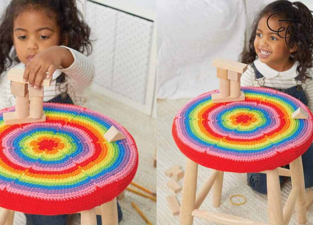 Crochet Rainbow Burst Stool Cover