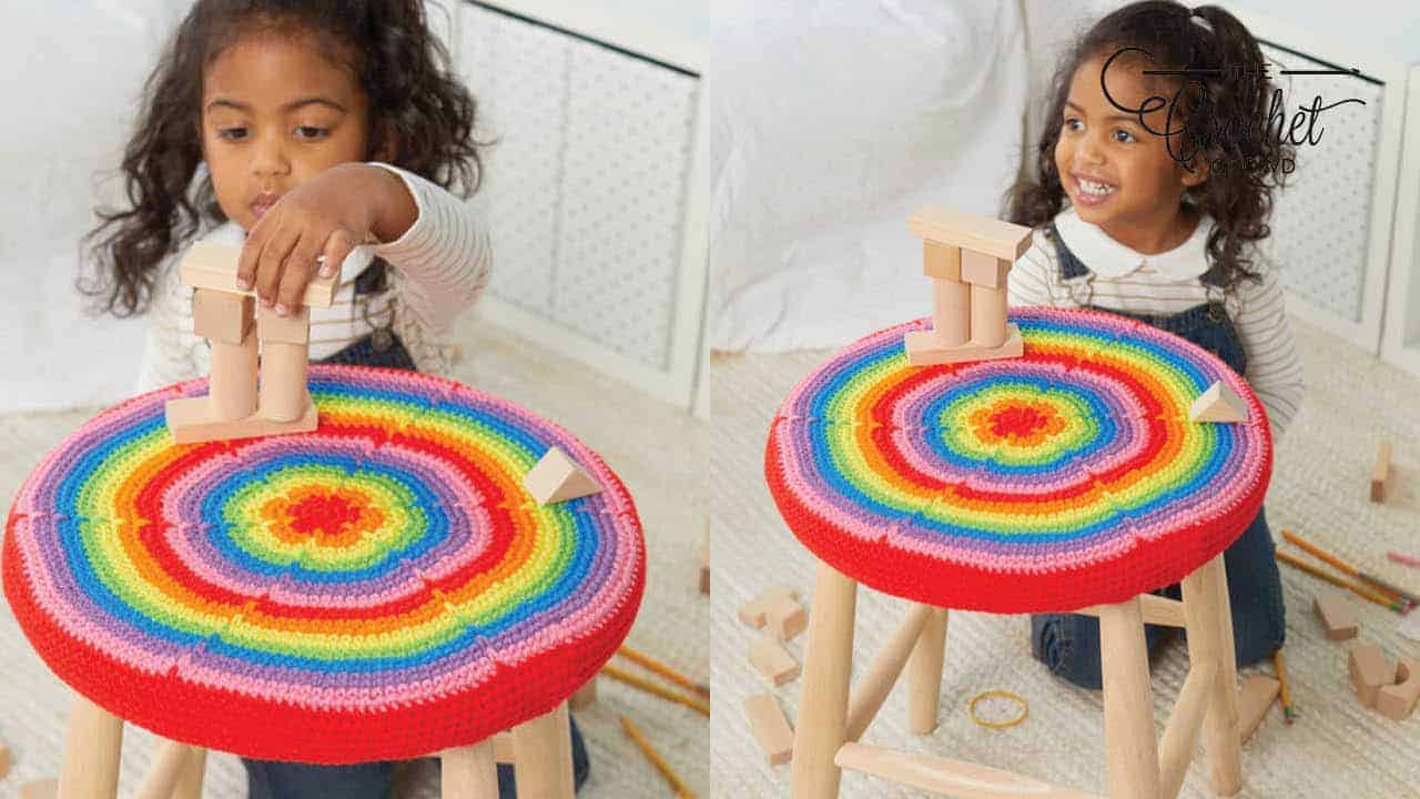 Crochet Rainbow Burst Stool Cover
