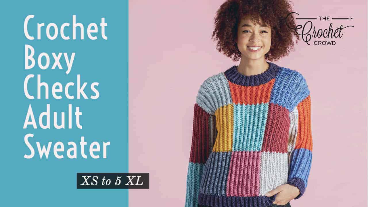 Crochet Box Checks Pullover Adult Sweater