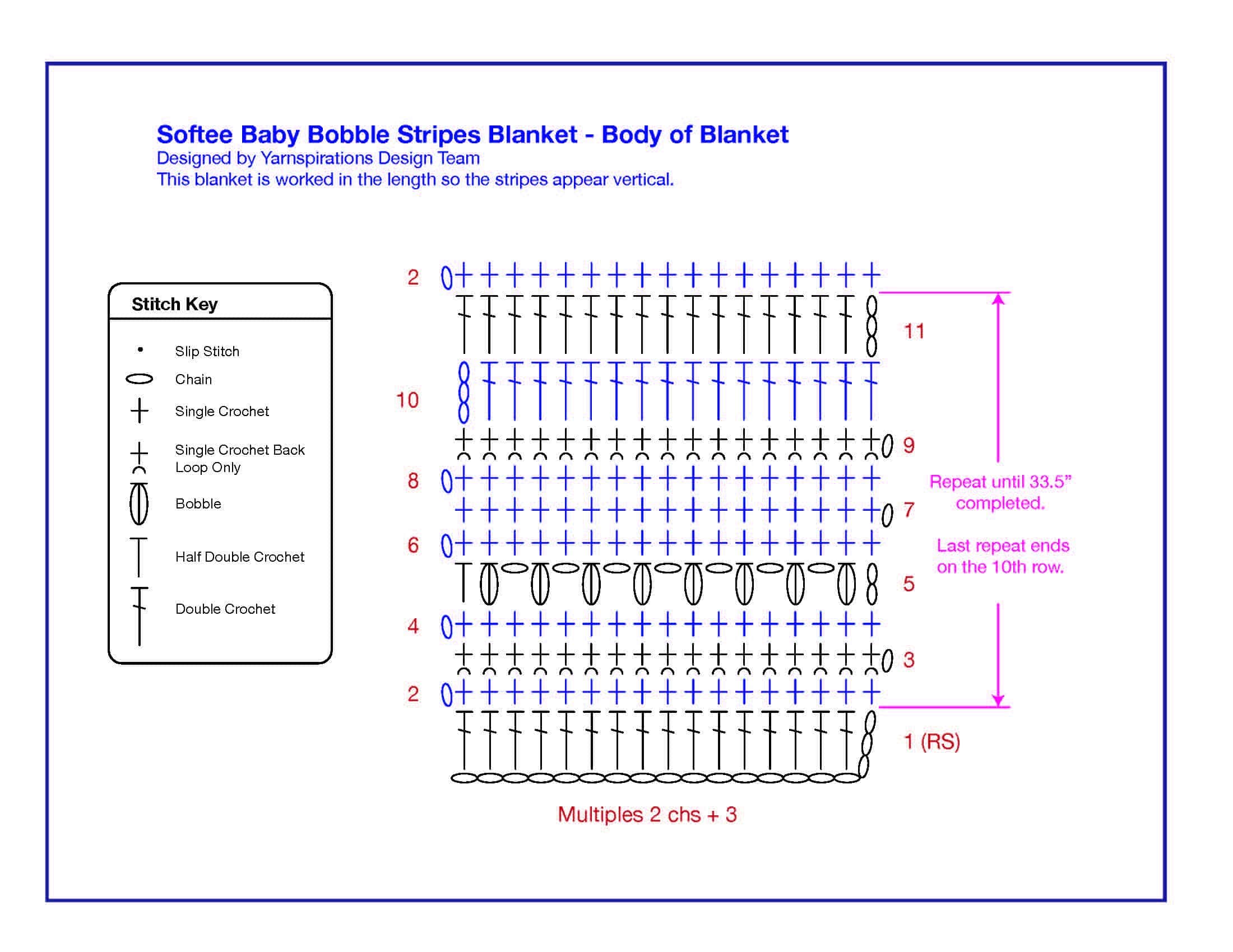 Crochet Diagram - Softee Baby Stripes Blanket - body