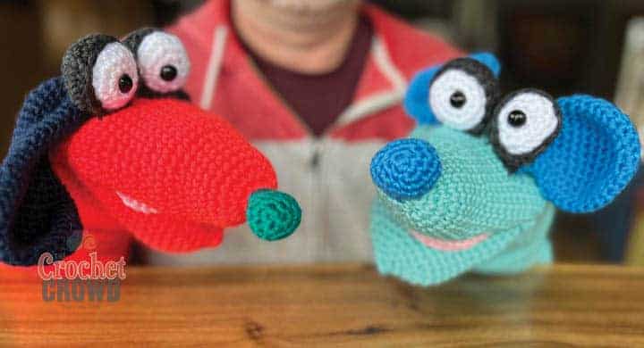 Scrappy the Dog, Nibbles the Mouse Croche Hand Puppets