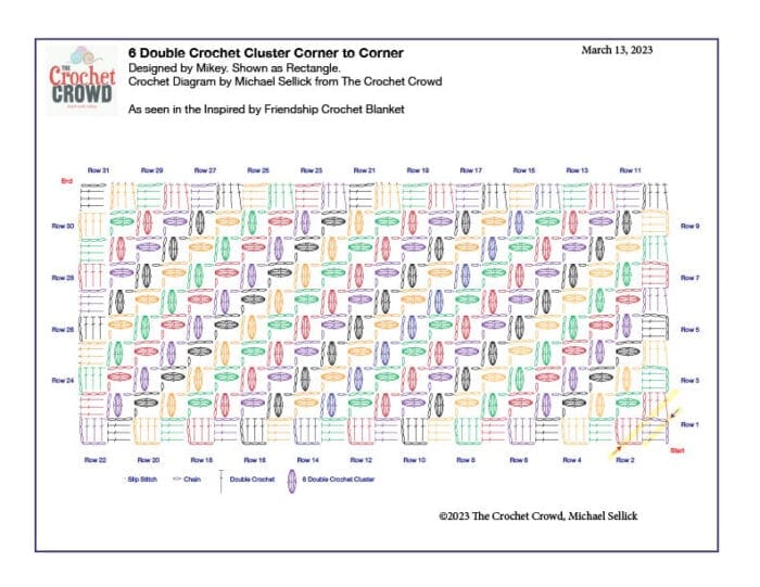 6DC Cluster C2C Crochet Diagram