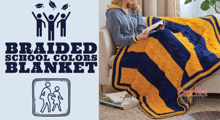 Cable Braided Crochet School Colors Blanket + Tutorial
