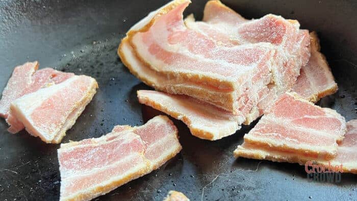 Chopped Bacon in Frying Pan