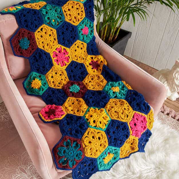 Red Heart Flowers Crochet Throw