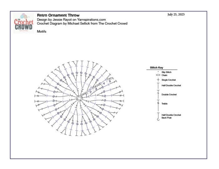 Crochet Diagram - Retro Ornament Throw Motif