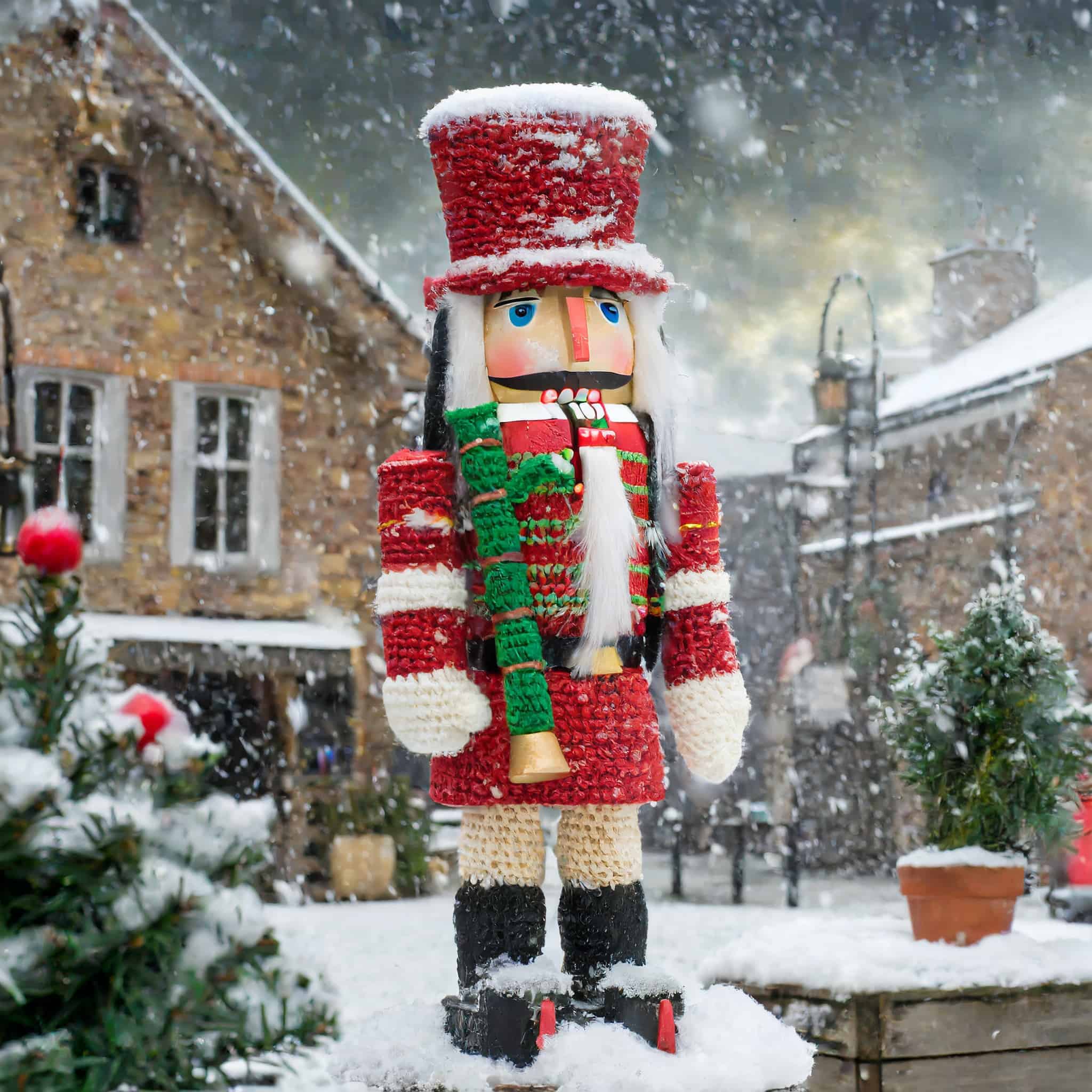 Giant Crochet Nutcracker. Generated by AI.