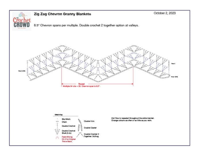 4 Shells Up and Down Crochet Granny Ripple Crochet Diagram Double Crochet 2 Together