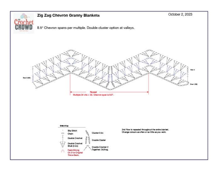 4 Shells Up and Down Crochet Granny Ripple Crochet Diagram Bottom Cluster Option