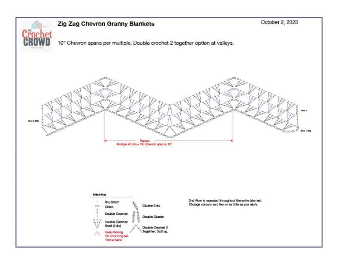 5 Shells Up and Down Crochet Granny Ripple Crochet Diagram 2 Double Together Option