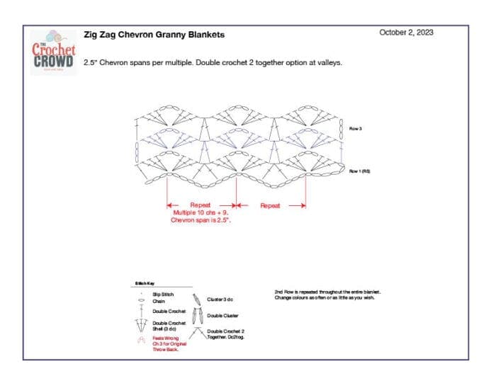Zero Up and Down Crochet Diagram Zig Zag dc2tog. 